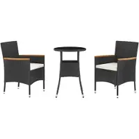 Syfax 3-tlg. Garten-Bistro-Set mit Kissen Schwarz Poly Rattan