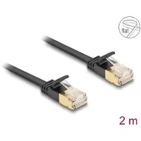DeLOCK RJ45 Netzwerkkabel Cat.6A Stecker zu Stecker mit robuster Rastnase und Cat.7 Rohflachbandkabel U/FTP 2 m schwarz, 2 m, Cat7, U/FTP (STP), RJ-45, RJ-45, Schwarz