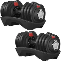 Songmics Kurzhanteln 2er set, verstellbar, 12-in-1, 1,5 kg bis 18 kg, mit Ständer, schwarz-rot