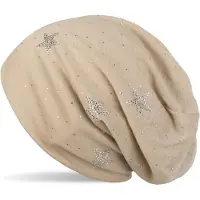 StyleBREAKER Beanie "Beanie mit Strass Sterne", Damen, beige, Obermaterial: 100% Viskose CV., Modisch, Mützen Beanie