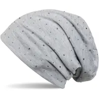 StyleBREAKER Beanie "Beanie mit Strass Nieten Applikation", Damen, grau (hellgrau meliert), Obermaterial: 65% Baumwolle CO. 35% Polyester PES., Modisch, Mützen Beanie