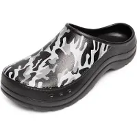 Ladeheid Gartenclogs für Herren Ultraleicht EVA Gartenschuhe LA-CA-ComoHappyMan (Schwarz/Weiß Tarnmuster, 46)