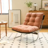 LVHOM Loungesessel im Barcelona-Stil, Relaxsessel mit Chrom, Polstersessel aus Kunstleder, abnehmbares Kissen, Lesesessel für Wohnzimmer & Balk