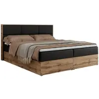 MKS Meble Boxspringbett, Doppelbett mit bettkasten und Multipocket-Matratze, Polsterbett mit Kopfteil, Eiche Holzrahmen - Albero-2 - 180x200cm - Schwarz Kunstleder - H3