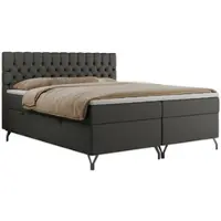MKS Meble Boxspringbett 200x200, Bett 200x200 mit Matratze H3, Boxspringbett 200x200 mit Bettkasten und Topper, Polsterbett 200x200 Füße - GRIMALDI - 200x200 - Dunkelgrau Kunstleder - H3
