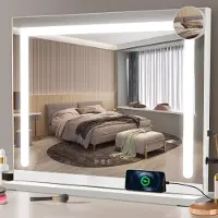 ZMH Schminkspiegel Beleuchtung 80x60 cm Schminktisch Spiegel licht Touch Dimmbare LED 3 Farblichtmodi 5 Facher Vergrößerung Spiegel USB Anschluss