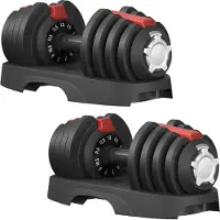 Songmics Kurzhanteln 2er set, verstellbar, 11-in-1, 1,5 kg bis 12,5 kg, mit Ständer, schwarz-rot