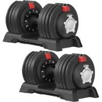 Songmics Kurzhanteln 2er set, verstellbar, 12-in-1, 3 kg bis 24 kg, mit Ständer, schwarz-rot