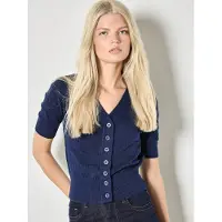 Apricot Cardigan "Pointelle-Strickcardigan", Damen, Gr. S (36), blau (navy), Strick, Obermaterial: 100% Baumwolle CO., uni, V-Ausschnitt, Strickjacken Cardigan, mit Streifen