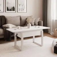Idohome - Ausziehbarer Couchtisch TIVOR 120-157 cm mit Metallgestell moderner, Farbe: Alpinweiß, Gestell: Kaschmir
