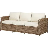 Ebuy24 Gram Gartensofa 3 Sitzer, inkl. Sitzkissen, natur und offwhite.