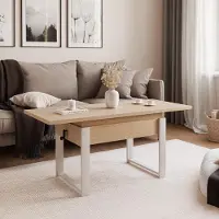 Idohome - Ausziehbarer Couchtisch TIVOR 120-157 cm mit Metallgestell moderner, Farbe: Eiche Bookmatch, Gestell: Kaschmir