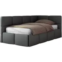 MKS Meble Jugendbett 90x200 cm ARVO Polsterbett mit Bettkasten, Mettalrahmen Stauraum & Gasdruckfeder, Foam Matratze - Grau Kunstleder - Rechts Seite