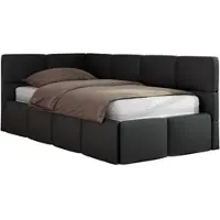 MKS JUGENDBETT ARVO 90/200 - Schwarz Kunstleder - Pocket-Matratze - Links Seite