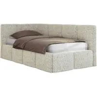 MKS Meble Jugendbett 90x200 cm ARVO Polsterbett mit Bettkasten, Mettalrahmen Stauraum & Gasdruckfeder, Foam Matratze - Beige Strukture - Links Seite
