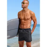 Bench Badeshorts ., Herren, Gr. L (52), N-Gr, schwarz, Recycling-Polyester, Badehosen Badeshorts, mit Logoschriftzug, Topseller