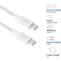 ACT USB 2.0 240-W-Lade-/Datenkabel USB-C auf USB-C, weiß, 1 Meter, 1 m, USB C, USB C, USB 2.0, 0,48 Gbit/s, Weiß
