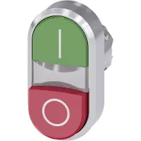 Siemens 3SU1051-3BB42-0AK0 Doppeldrucktaster, beleuchtet, 22mm, rund, Metall, hochglanz, grün: I, rot: O 3SU10513BB420AK0