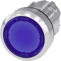 Siemens 3SU1051-0AA50-0AA0 Drucktaster, beleuchtet, 22mm, rund, Metall, hochglanz, blau, Druckknopf 3SU10510AA500AA0