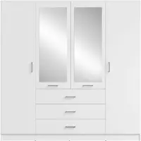 Masseno Drehtürenschrank NEVARIS 200/200,5/58cm 4-türig mit Spiegel Weiß