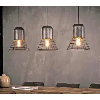 MSZ Design Zijlstra Pendelleuchte Hängeleuchte SHUTTLE mit 3 Schirmen Silber Antik Look Grau 120x30x150 cm
