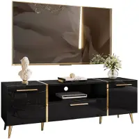 Lookway ONYX TV-Schrank auf goldenen Füßen, schwarz glänzend, 158 cm, mit Griffen