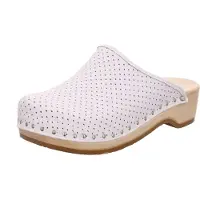 Berkemann Standard-Toeffler Clogs Robuste Holz-Clogs mit genagelten Schäften, Perforiertes Leder für hohe Atmungsaktivität, Schockabsorbierende Sohle für optimale Dämpfung weiß 42 2/3 EU