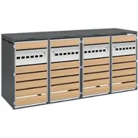 OKWISH Mülltonnenbox Vier Fächer Hydraulischer Klappdeckel Abschließbare Türen Belüftete Front Für Hof und Garten Stahl Grau