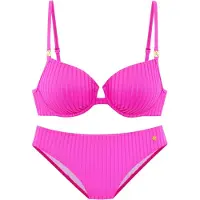 LASCANA Bügel-Bikini "Omono", Damen, Gr. 38, Cup C, pink, Recycling-Polyamid, Strukturmuster, Bikini-Sets Bügel-Bikini, mit Zierschnallen