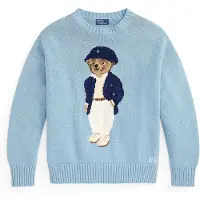 Ralph Lauren für Damen. 211B17743001 Oversize-Baumwollpullover mit blauem Polo Bear (M), Lässig, Baumwolle, Langarm