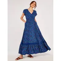 Apricot Maxikleid "Maxikleid", Damen, Gr. L (40), N-Gr, grün, Obermaterial: 100% Viskose CV., geblümt, Kleider Maxikleid, mit bestickter Bordüre