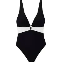 LASCANA Badeanzug "Chic", Damen, Gr. 40, Cup C/D, schwarz-weiß (schwarz, creme), Recycling-Polyamid, Strukturmuster, kontrastfarbene Details, Badeanzüge Badeanzug, aus eleganter Strukturware