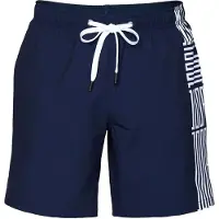 JOOP! Badeshorts JOOP "Deco Logo Placement", Herren, Gr. M, N-Gr, blau (schwarz sapphire), Web, Obermaterial: 100% Polyester, Badehosen Badeshorts, mit seitlichen Taschen und großem Wording