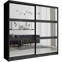 Masseno Drehtürenschrank HEIMOR 230/215/62cm 2-türig mit Spiegel Schwarze Asche