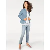 HEINE Blusenblazer "Jersey-Blazer Jerseyblazer im Military-Look", Damen, Gr. 46, rauchblau, Modisch, Blazer Blusenblazer