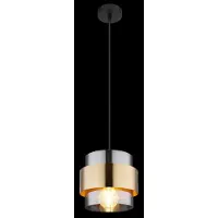 Globo Hängeleuchte Metall schwarz, Metall messingfarben, Glas klar, Kabel PVC schwarz, Höhe kürzbar, ø: 180mm, H: 1200mm, exkl. 1x E27 60W 230V