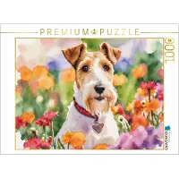 CALVENDO Puzzle Foxterrier Im Blütenmeer | 1000 Teile Lege-Größe 64 × 48 cm Foto-Puzzle für glückliche Stunden