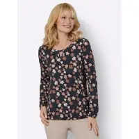 Witt Weiden Langarmshirt AMBRIA "Shirt", Damen, Gr. 38, bunt (marine, rotbraun, bedruckt), 95% Viskose, 5% Elasthan, gemustert, Rundhals, Shirts Langarmshirt
