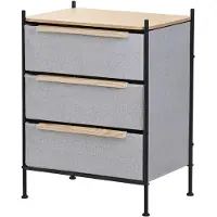 ML-Design Kommode mit 3 Schubladen aus Stoff, 58x78x42,5 cm, Grau, Schubladenschrank mit MDF-Platte und Stahlrahmen, Stoffschrank Kommodenschrank