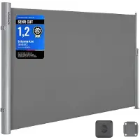 Songmics Alu Seitenmarkise 160 x 400 cm 280 g/m² ausziehbar Sichtschutz, Sonnenschutz für Balkon & Terrasse hellgrau ASG164G03