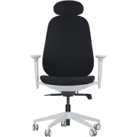 Stema Ergonomischer Bürodrehstuhl LARSTON GF, Nylon Basis, verstellbare Armlehnen, Kopfstütze und Lordosenstütze, Sitzverlängerung, grauer Rahmen, schwarze Polsterung