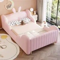 Flieks Kinderbett Schlafsofa 90x200cm mit abnehmbarem Kissen, Kinder Polsterbett Einzelbett mit Rausfallschutz, Bodenbett Tagesbett Samt, Rosa