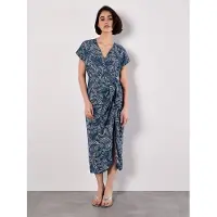 Apricot Midikleid "Druckkleid", Damen, Gr. XL (42), N-Gr, blau, gewebt, Obermaterial: 85% Viskose CV. 15% Polyamid PA., gemustert, V-Ausschnitt, Kleider Midikleid, in Wickeloptik
