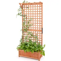 Costway Blumenkasten mit Spalier, Dach und Drainagelöchern Hochbeet Rankhilfe Tannenholz 75x33x181cm