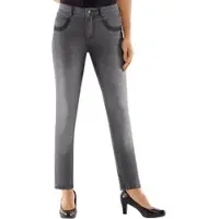 Inspirationen Röhrenjeans , Damen, Gr. 50, Normalgrößen, grau (grau, denim), 79% Baumwolle, 19% Polyester, 2% Elasthan, unifarben, lang, Jeans Röhrenjeans
