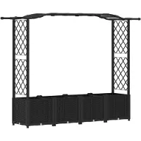vidaXL Hochbeet mit Rankgitter und Dach Schwarz 204 x 40 x 138 cm PP