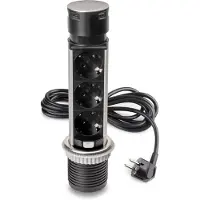 Emuca Abnehmbarer Multistecker Vertikal Push 60, Durchmesser 60mm, 3 x Schukostecker, 1 x USB Typ A, 1 x USB Typ C, Stahl und Kunststoff, Edelstahl