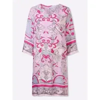 HEINE Druckkleid "Druck-Kleid Druckkleid aus Viskose-Satin", Damen, Gr. 38, N-Gr, rosa (rosé, hellrosé, bedruckt), Elegant, V-Ausschnitt, Kleider Druckkleid