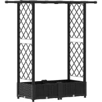 vidaXL Hochbeet mit Rankgitter und Dach Schwarz 122,5 x 40 x 121 cm PP