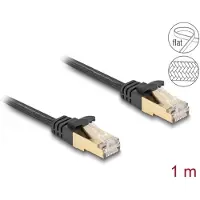 DeLOCK RJ45 Flachband Netzwerkkabel mit Geflechtmantel Cat.6A U/FTP Stecker zu Stecker 1 m schwarz, 1 m, Cat6a, S/FTP (S-STP), RJ-45, RJ-45, Schwarz